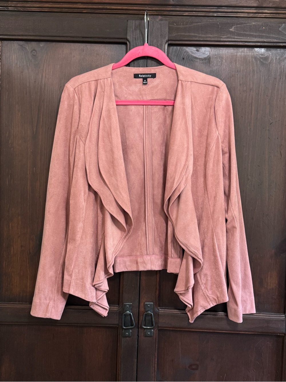 Relativity Western Pink Faux Suede Jacket Draped Front Medium Coastal Cowgirl